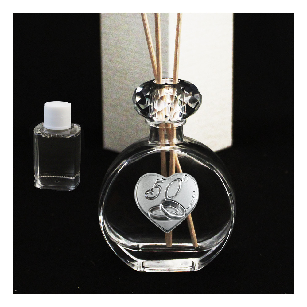 Profumatore in Cristallo con Cuore Fedi Nuziali 50 Anniversario D'oro Cinquantesimo Matrimonio Diffusore per Ambienti Profumo