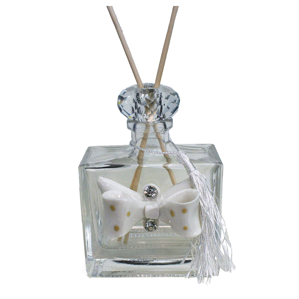DLM - Bomboniera Profumatore in ceramica bianca con Fiore in Cristallo