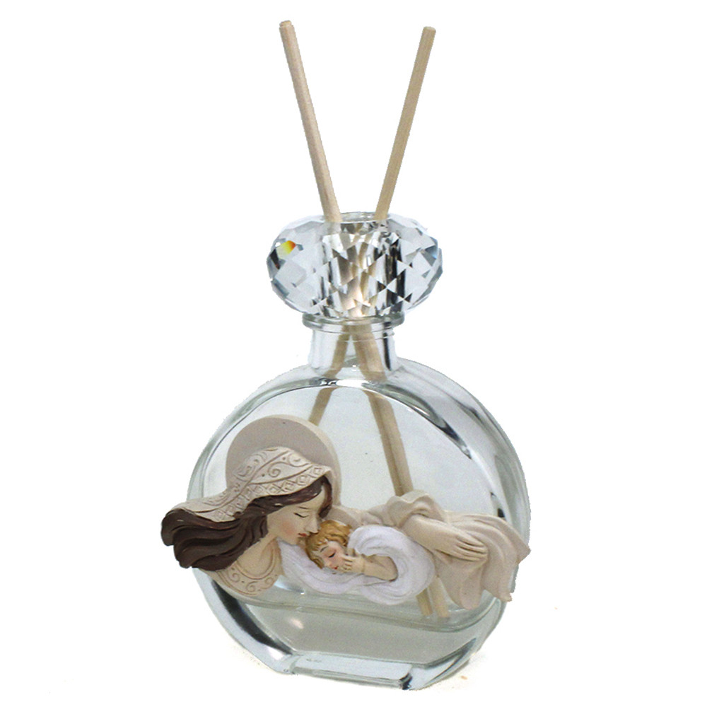 Profumatore in Cristallo con Madonna con Bambino Diffusore per Ambienti Profumo Battesimo Comunione Matrimonio