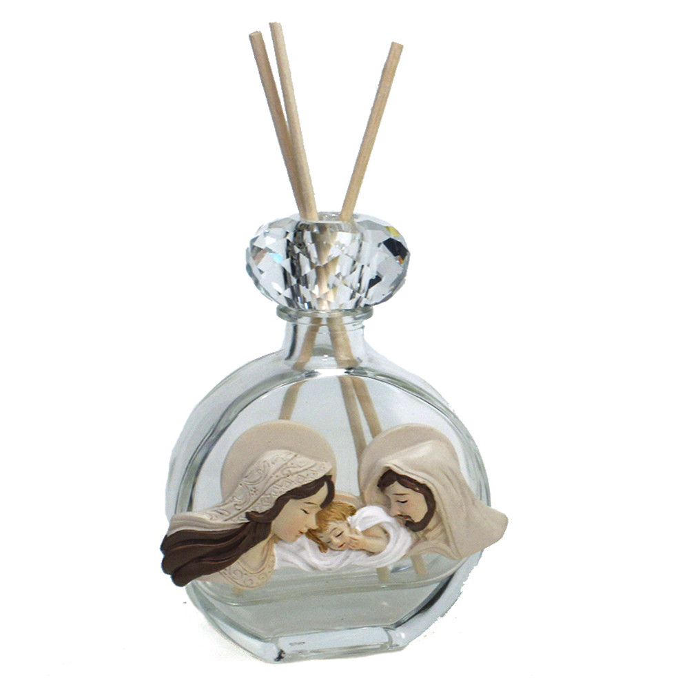 Profumatore in Cristallo con Sacra Famiglia Diffusore per Ambienti Profumo Battesimo Comunione Matrimonio