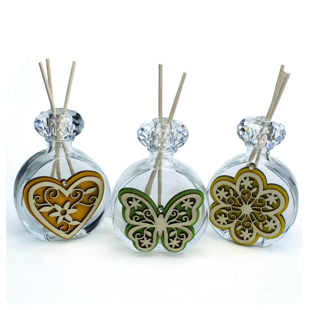 Profumatore in Cristallo Vintage Shabby Chic Cuore Farfalla Fiore in Legno Matrimonio Nozze Comunione Diffusore per Ambienti Profumo
