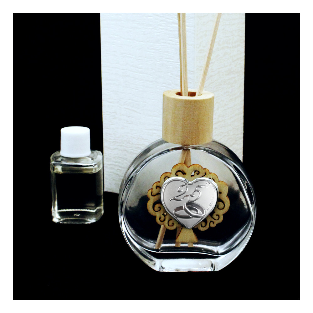 Profumatore in Vetro con Cuore Albero della Vita e Fedi Nuziali 25 Anniversario Nozze d'Argento Venticinquesimo Diffusore per Ambienti Profumo