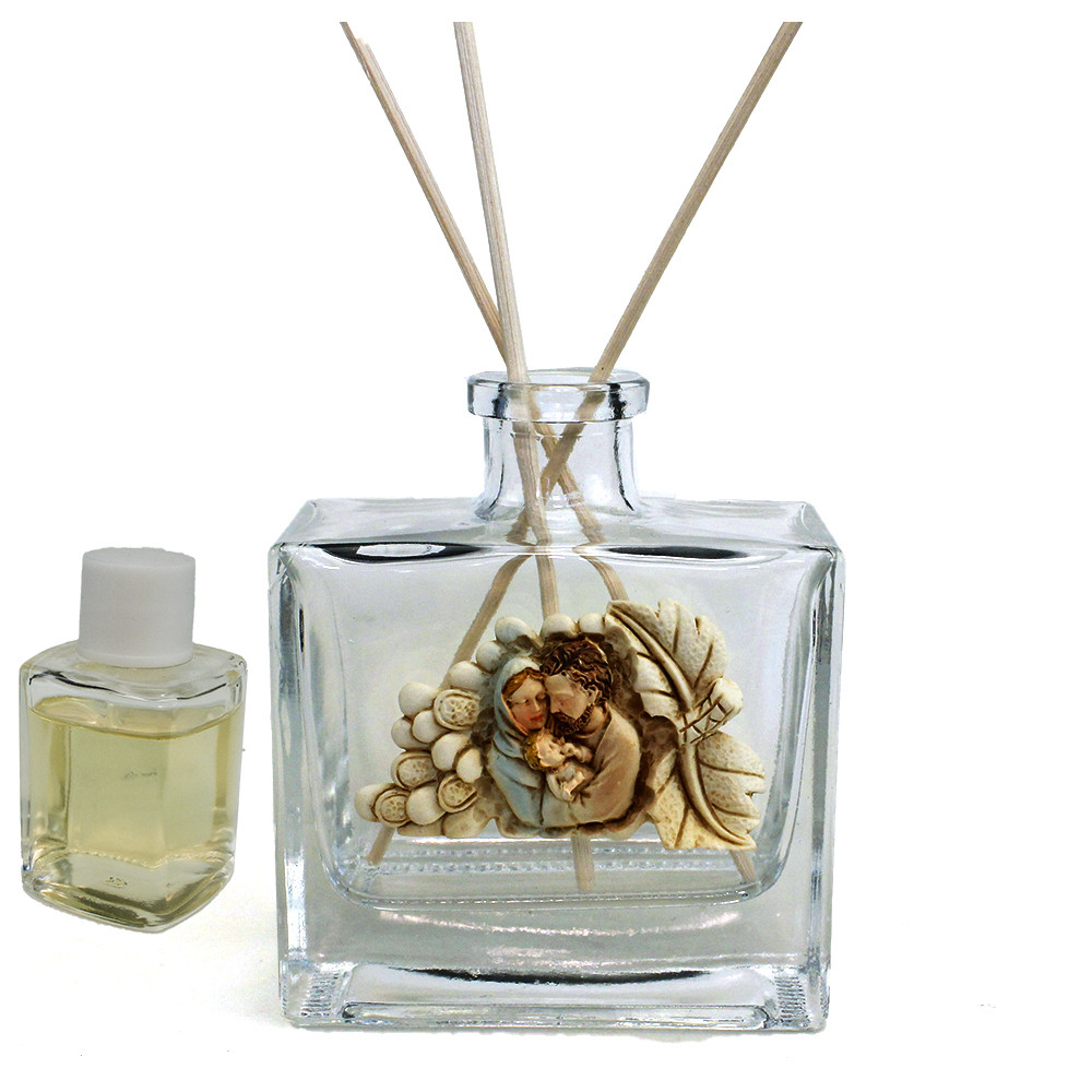 Profumatore in Vetro con Vite Grappolo d'Uva e Sacra Famiglia Matrimonio Comunione Diffusore per Ambienti Profumo