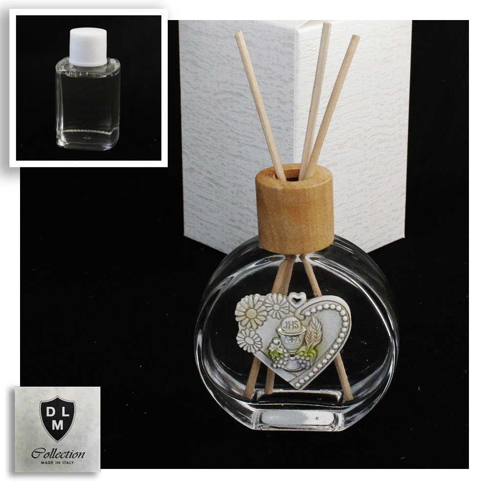 Profumatore in Vetro e Legno con Cuore Calice della Prima Comunione Ambienti Profumo