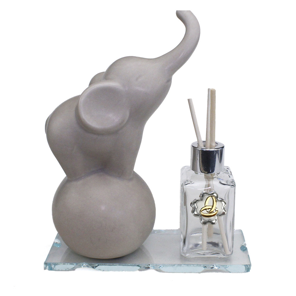 Profumatore in vetro Elefante Elefantino su Palla Porcellana Quadrifoglio Fedi Nuziali Nozze Matrimonio Anniversario Diffusore Profumo Ambienti