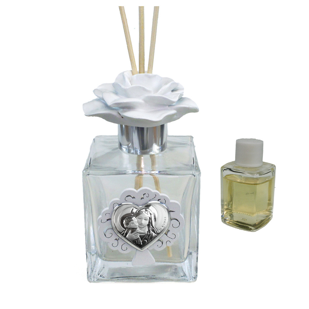 Profumatore in Vetro Fiore e Icona Albero della Vita Life Tree Cuore Madonna e Bambino Nozze Battesimo Comunione Diffusore Ambienti