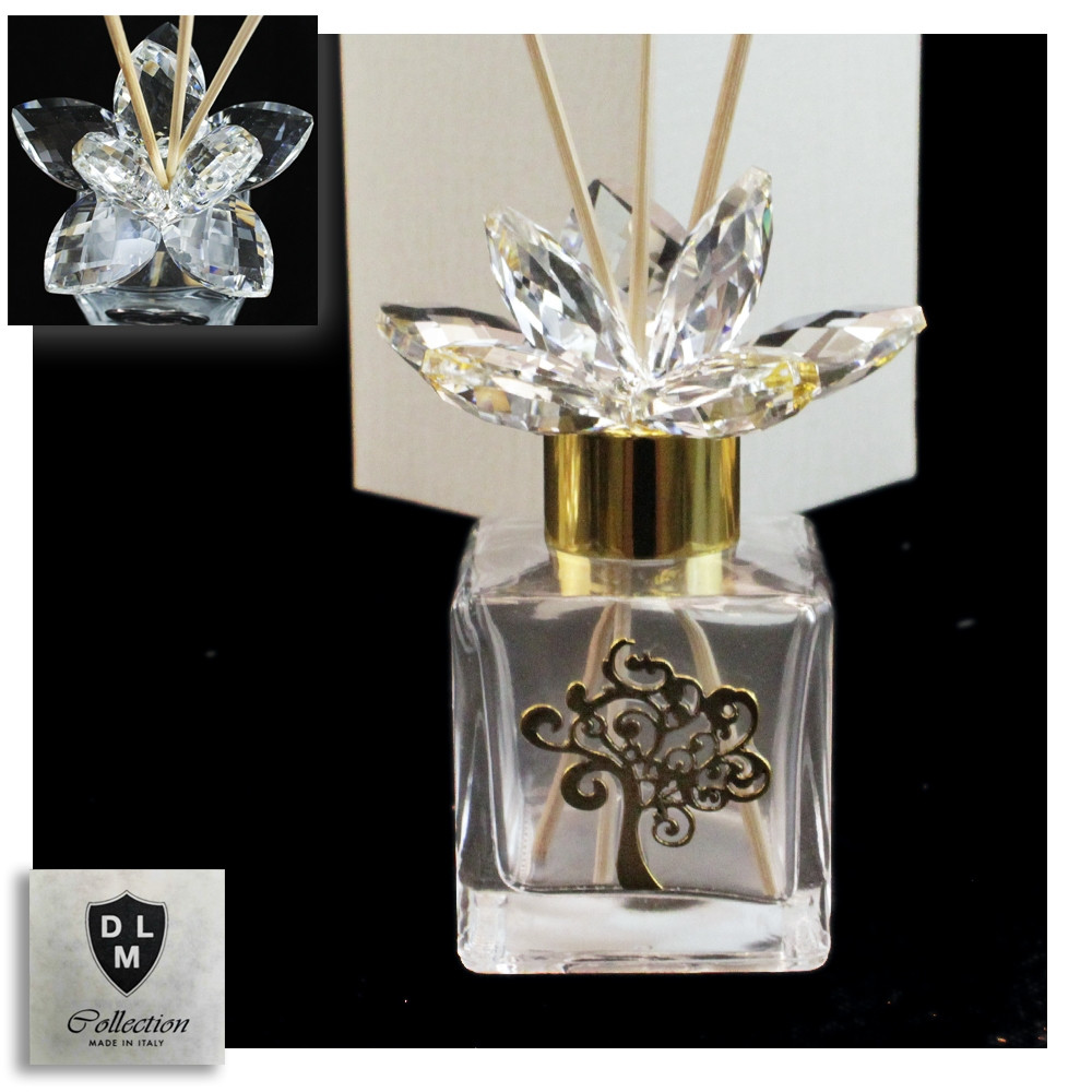 Profumatore in Vetro Fiore in Cristallo Albero della Vita Life Tree Gold Battesimo Comunione Matrimonio