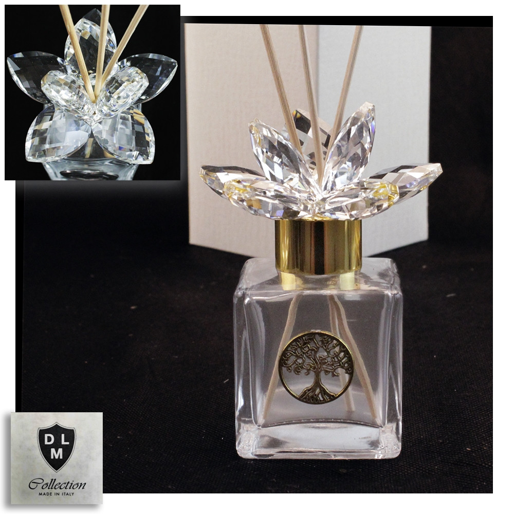 Profumatore in Vetro Fiore in Cristallo Albero della Vita Life Tree Oro Battesimo Comunione Matrimonio