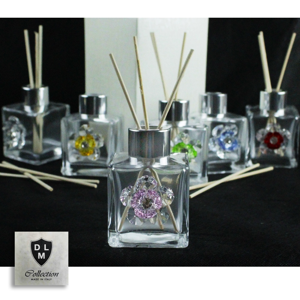 Bomboniera Profumatore Per Cresima Con Fiore In Cristallo E Piastra A Forma Di Cuore, Dimensioni 8x4x4 Cm, Confezione Completa Con Scatola E Boccetta
