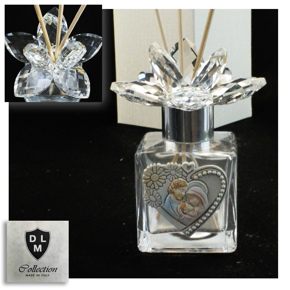 Profumatore in Vetro Fiore in Cristallo Cuore Sacra Famiglia Matrimonio Battesimo Comunione