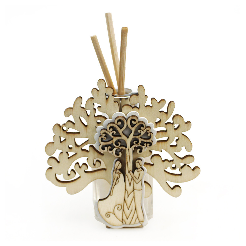 Profumatore in Vetro Legno con Albero della Vita Life Tree e Coppia Sposi Nozze Matrimonio Anniversario Comunione