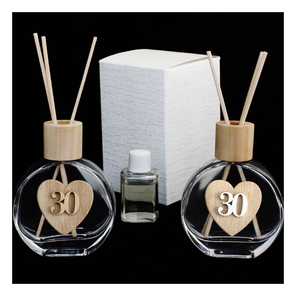 Profumatore in Vetro Legno con Cuore 30 Trentesimo Compleanno Anniversario di Nozze Diffusore per Ambienti Profumo