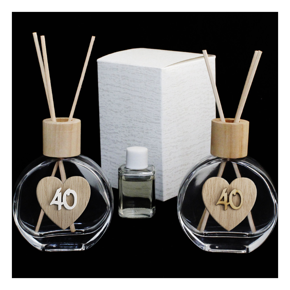 Profumatore in Vetro Legno con Cuore 40 Quarantesimo Compleanno Anniversario di Nozze Diffusore per Ambienti Profumo