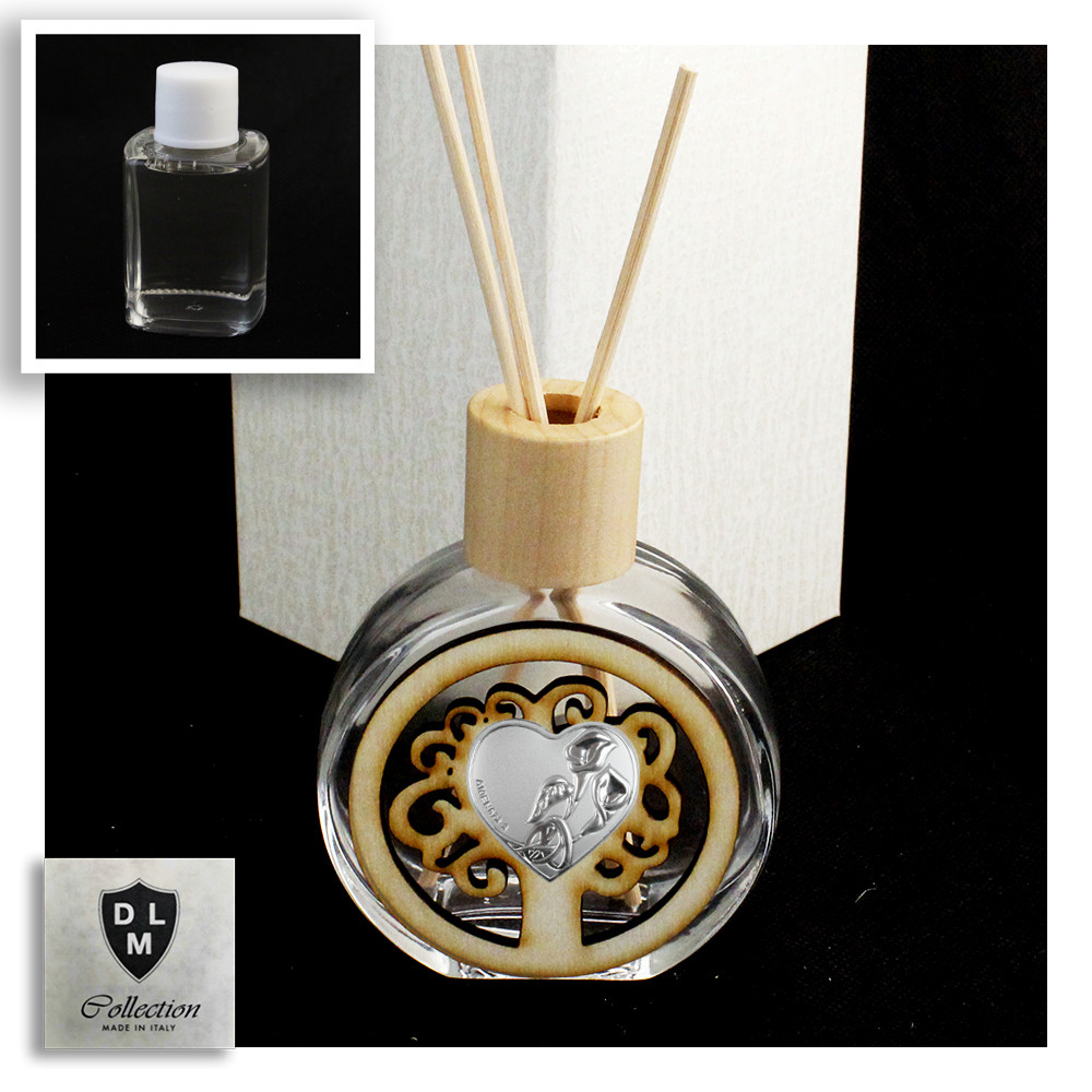Kit 6 Profumatori Per Ambiente In Vetro E Legno - Cuore Con Fedi E 50° Anniversario - Bomboniera Matrimonio