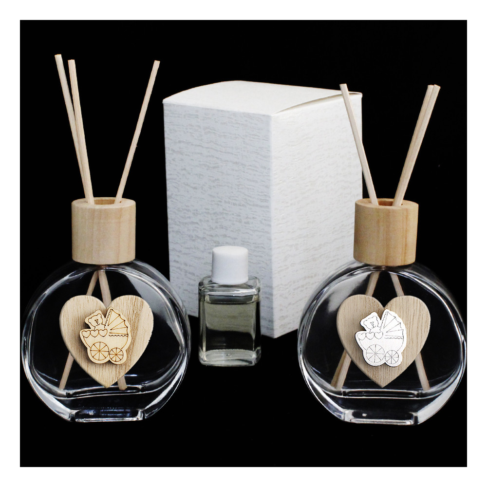 Profumatore in Vetro Legno con Cuore Culla Culletta Passeggino Carrozzina Nascita Diffusore per Ambienti Profumo