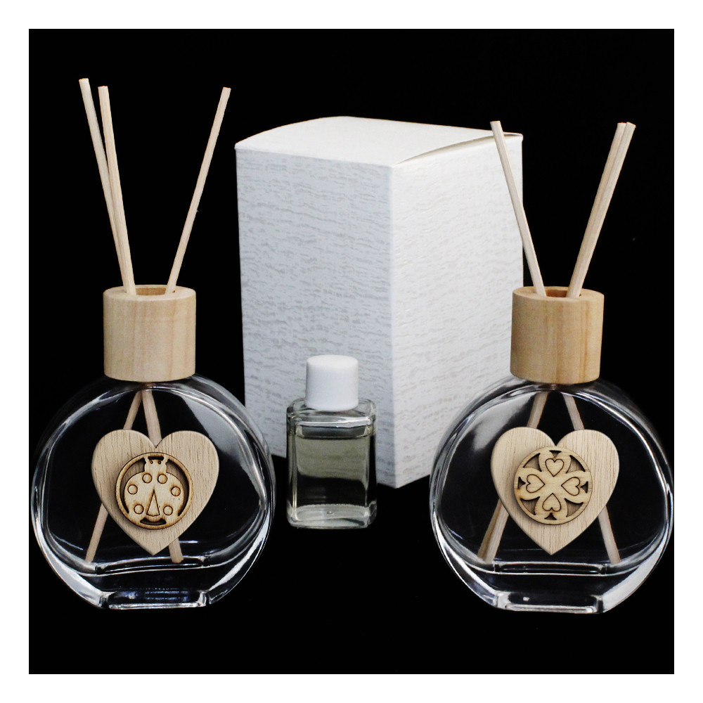 Profumatore in Vetro Legno con Cuore Quadrifoglio Coccinella Portafortuna Diffusore per Ambienti Profumo