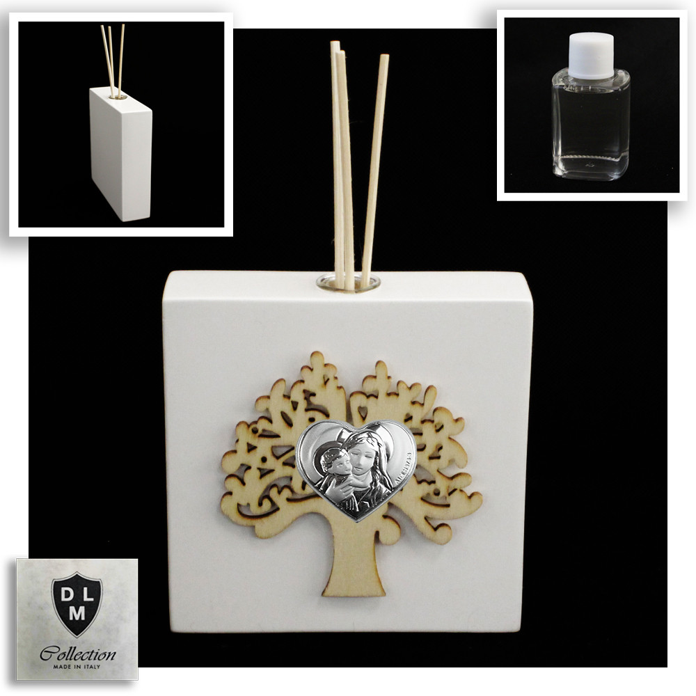 Profumatore Moderno in Legno Bianco Albero della Vita Matrimonio e Madonna con Bambino Matrimonio Comunione Shabby Chic Diffusore Profumo