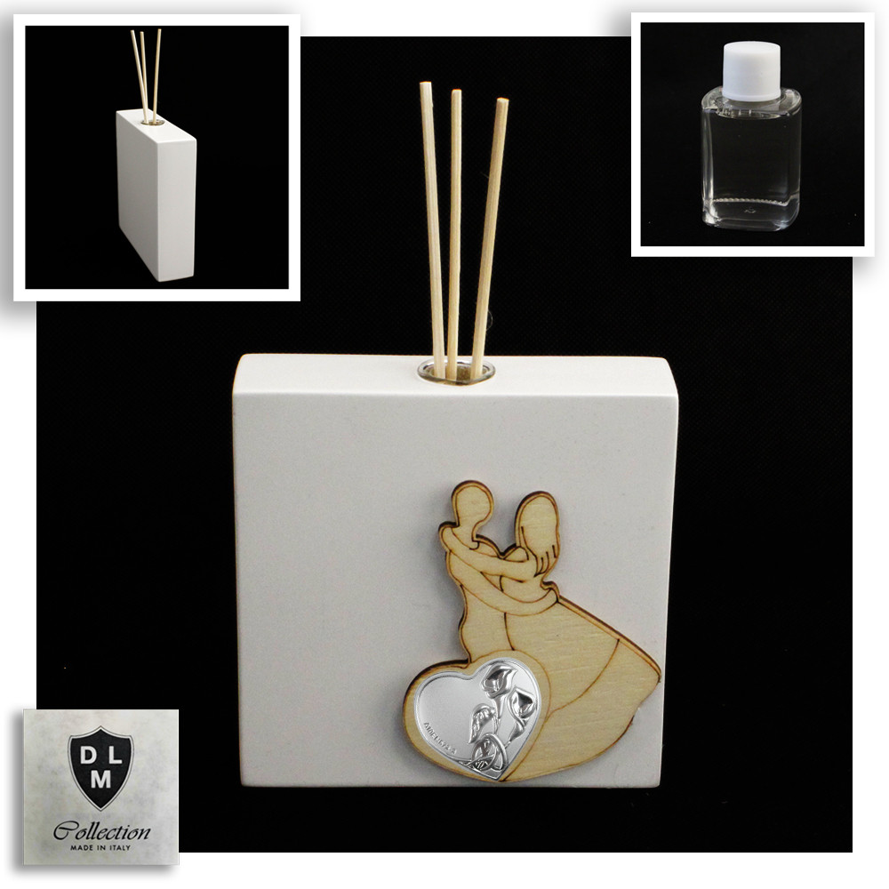 Profumatore Moderno in Legno Bianco con Coppia Sposi Fedi Matrimonio Anniversario Nozze Shabby Chic Diffusore Profumo