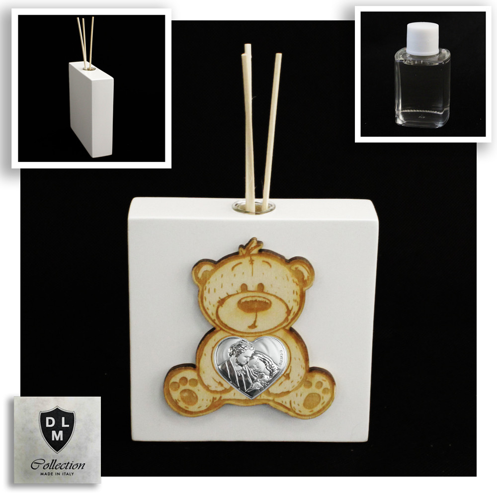 Profumatore Moderno in Legno Bianco con Orso Orsetto Cuore e Sacra Famiglia Shabby Chic Diffusore Profumo