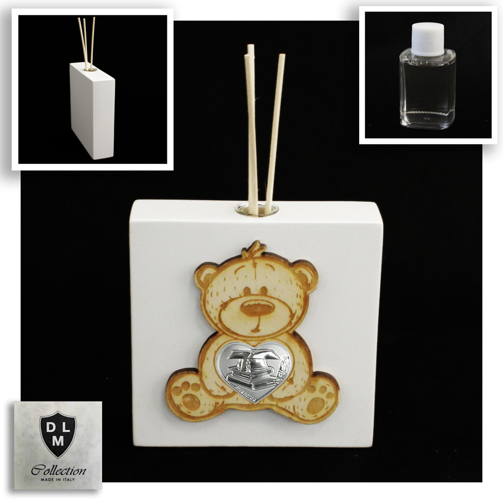 Profumatore Moderno in Legno Bianco con Orso Orsetto Cuore Laurea Cappello Tocco Pergamena Tesi Shabby Chic Diffusore Profumo