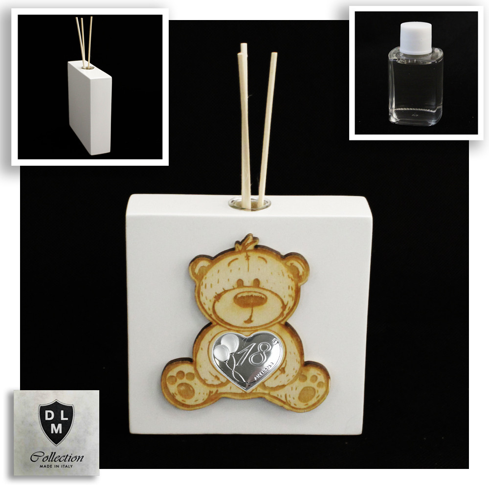 Profumatore Moderno in Legno Bianco con Orso Orsetto Cuore per Festa 18 Anni Diciottesimo Shabby Chic Diffusore Profumo