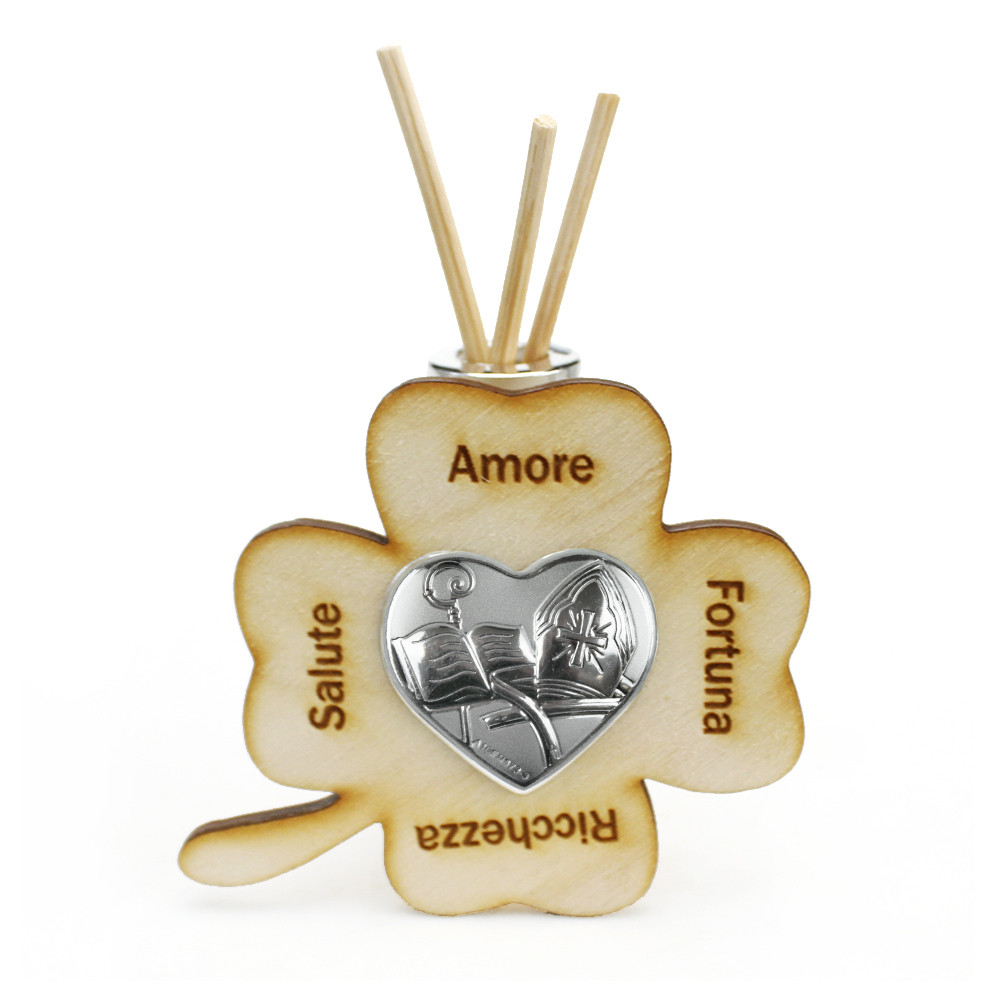 Profumatore Quadrifoglio in Vetro e Legno con Cuore Santa Cresima Diffusore