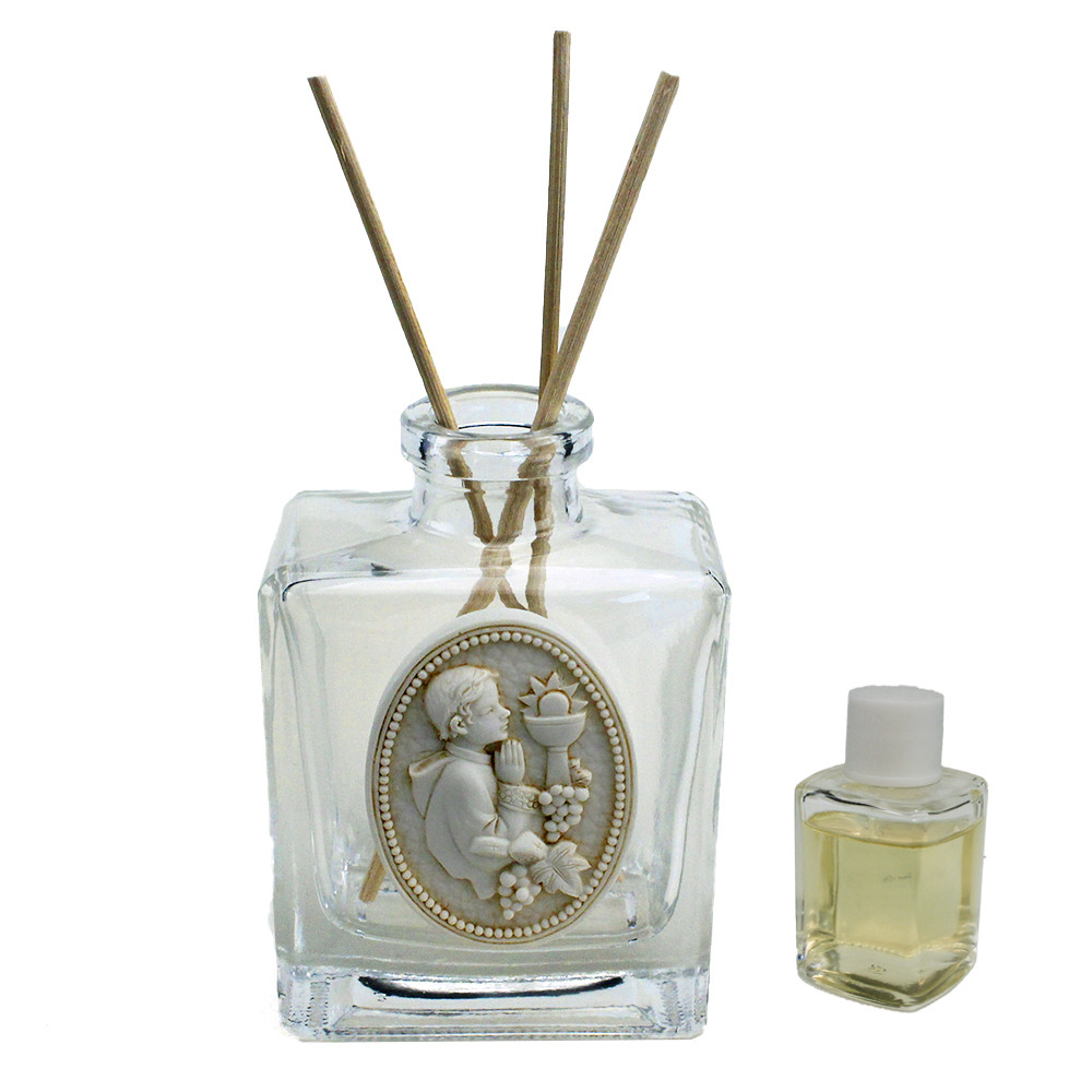 Profumatore Rettangolare in Vetro con Icona Medaglione Bimbo Calice Prima Comunione Grappolo d'uva Vite Diffusore per Ambienti Profumo