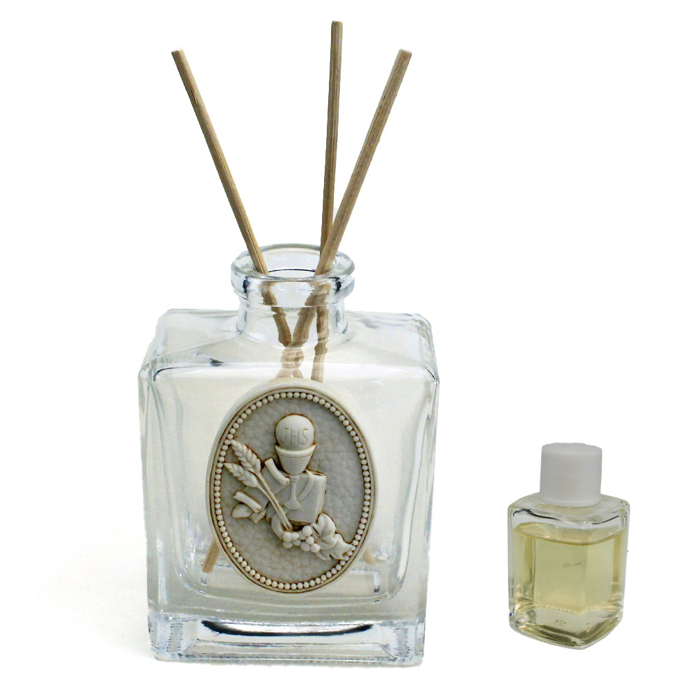Profumatore Rettangolare in Vetro con Icona Medaglione Calice Prima Comunione Grappolo d'uva Vite Diffusore per Ambienti Profumo