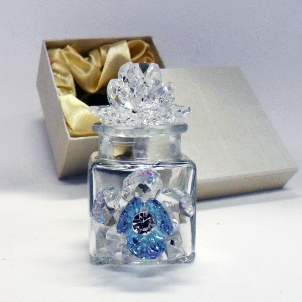 Profumatore con due fiori in cristallo e punto luce      _Azzurro