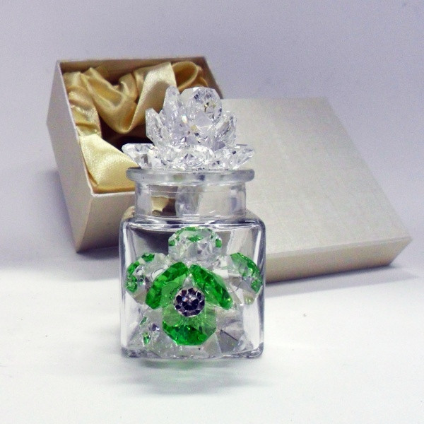 Profumatore con due fiori in cristallo e punto luce      _Verde