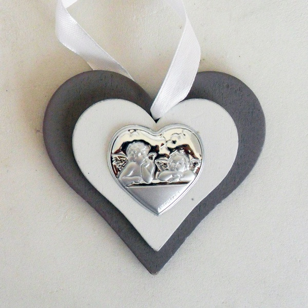 Icona cuore in legno con Angeli (kit 12 pezzi)