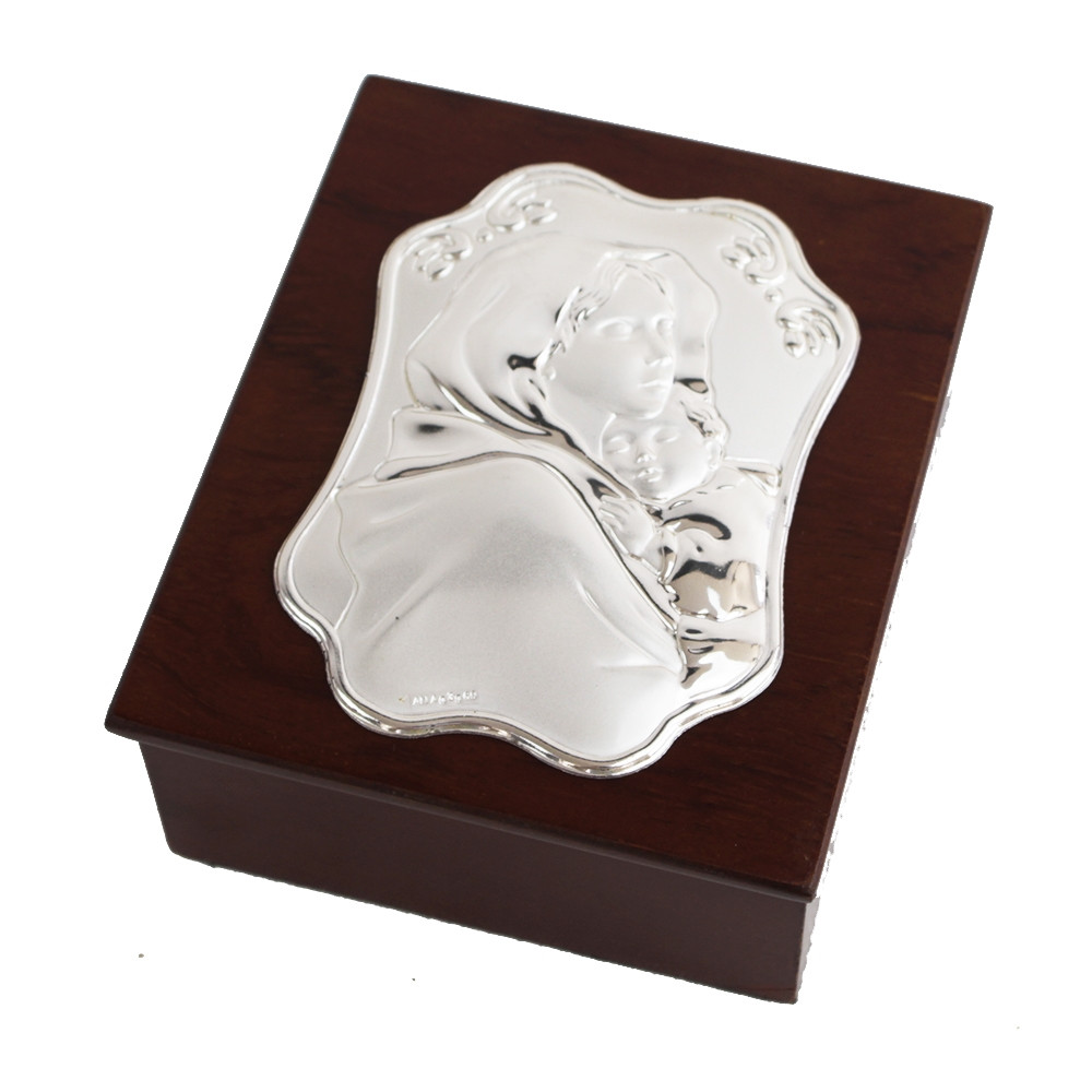 Scatola Cofanetto Portagioie in Legno Madonna Mamma e Bambino
