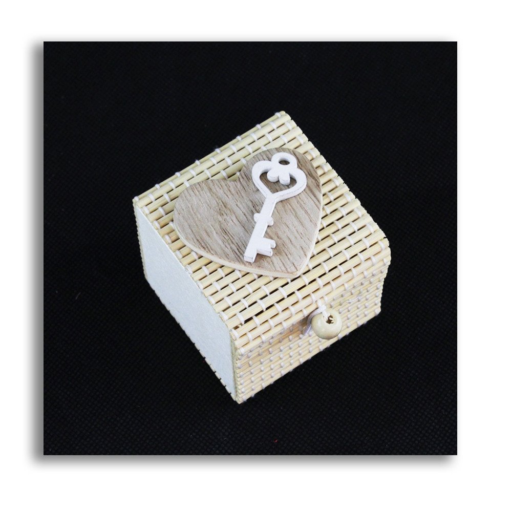 Scatola in Bambu Cuore Icona in Legno Bianco Chiave Cuore Portafortuna Portaconfetti Segnaposto