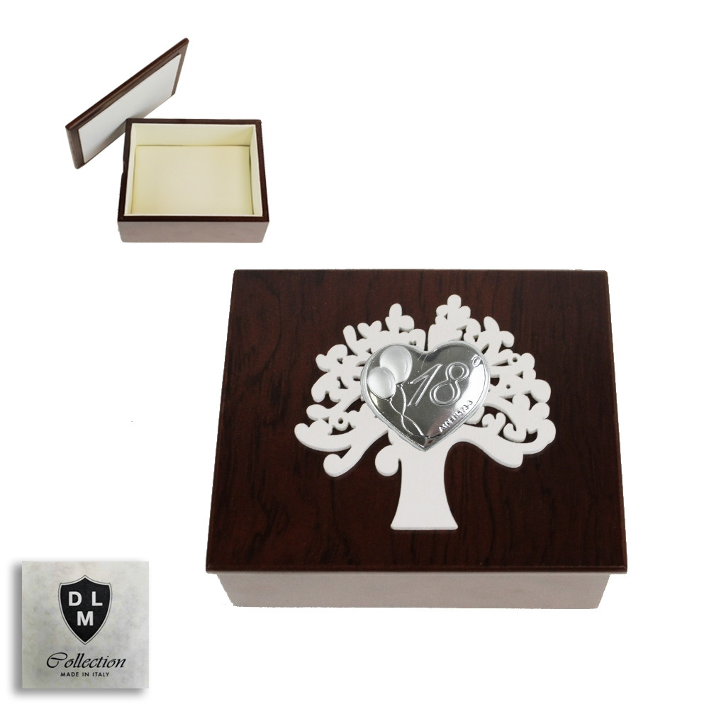 Scatola Portagioie in Legno Svuotatasche Albero della Vita Cuore per 18 Diciottesimo Compleanno