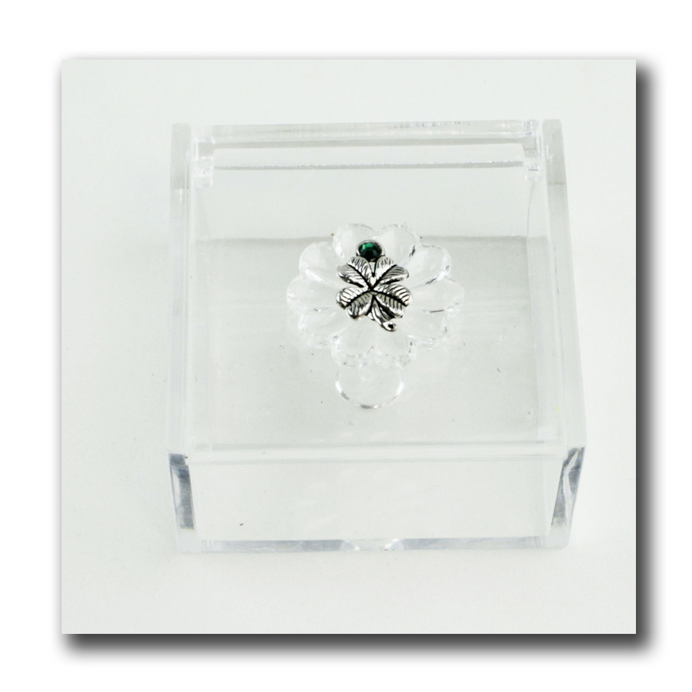Scatola portagioie in plexiglass Quadrifoglio Quadrifogli Portafortuna Porta Confetti plexi 