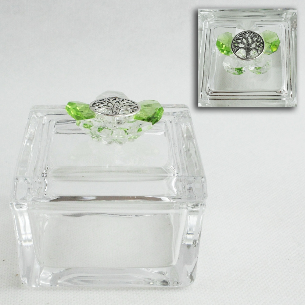 Scatola portagioie in vetro con Fiore in cristallo e Albero della Vita_Verde