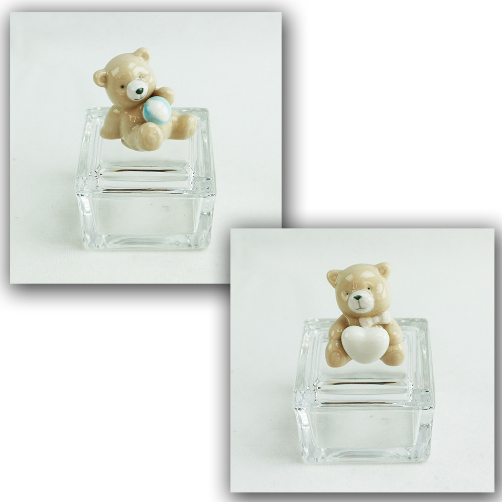 Scatola portagioie in vetro con Orso Orsetto Orsacchiotto in ceramica