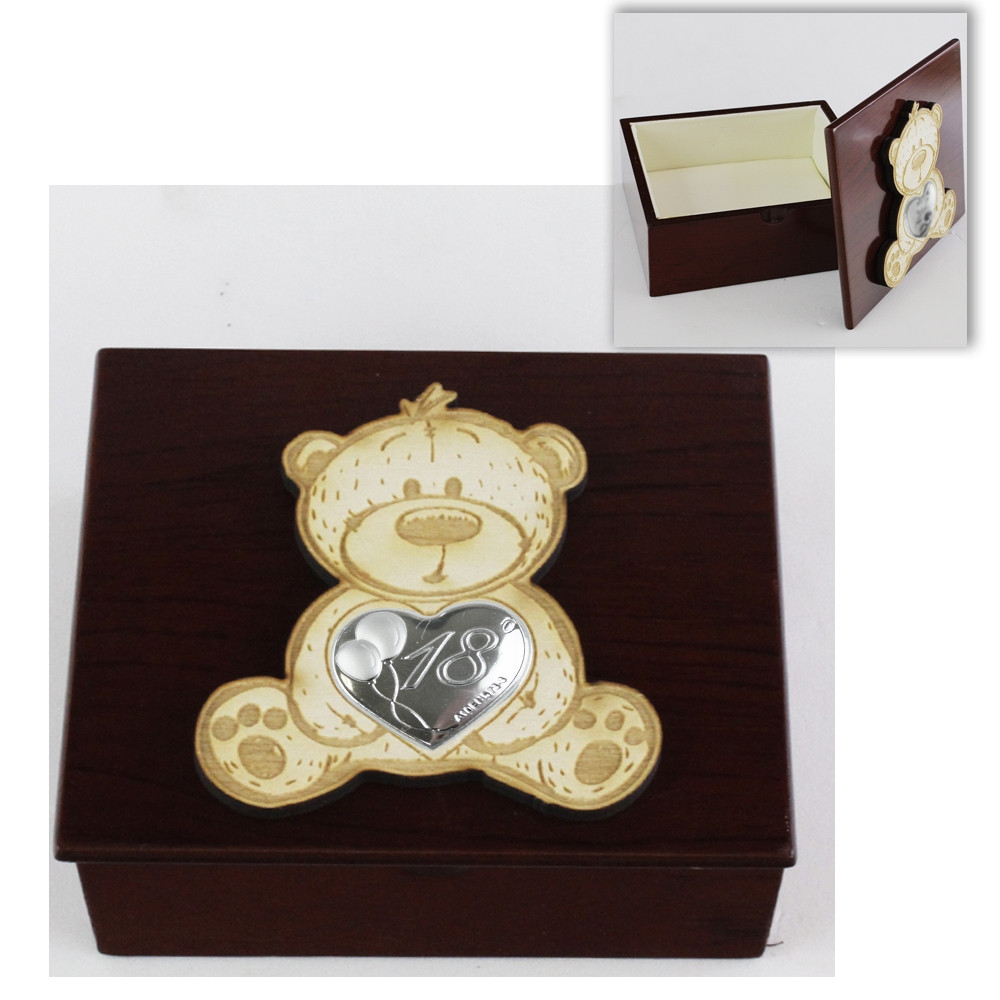 Scatola Portagioie Orso Orsetto con Cuore 18 Diciottesimo Compleanno Svuotatasche