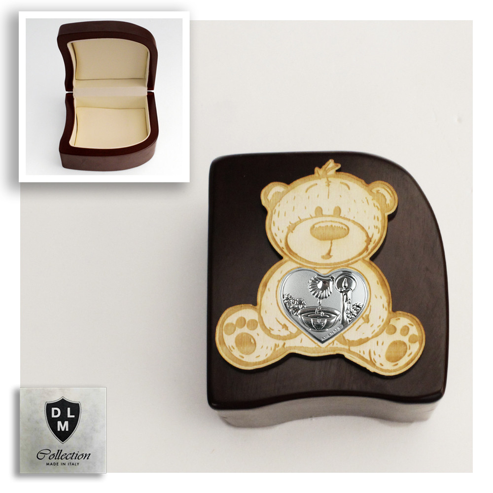 Scatola Portagioie Orso Orsetto con Cuore per Battesimo Svuotatasche Portagioielli Beauty Case