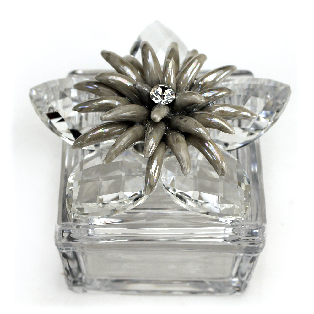 Scatola Scatolina Portagioie in Vetro Fiore in Cristallo e Porcellana Confettata Matrimonio