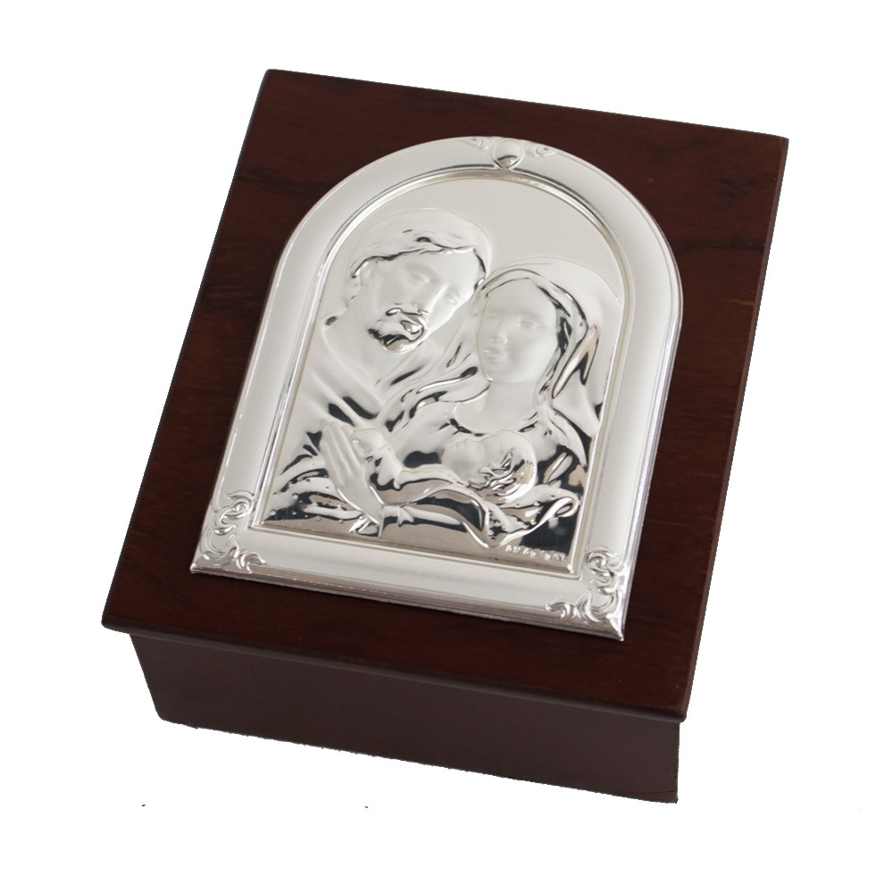 Scatola Svuotatasche in Legno Sacra Famiglia Cofanetto Portagioie Portaconfetti