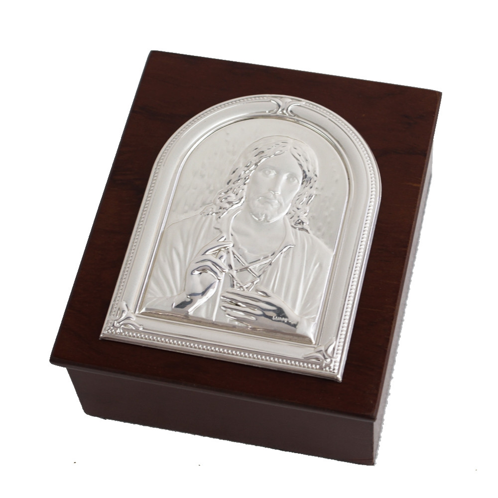 Scatola Svuotatasche Portagioie in Legno Cristo Cofanetto Portaconfetti