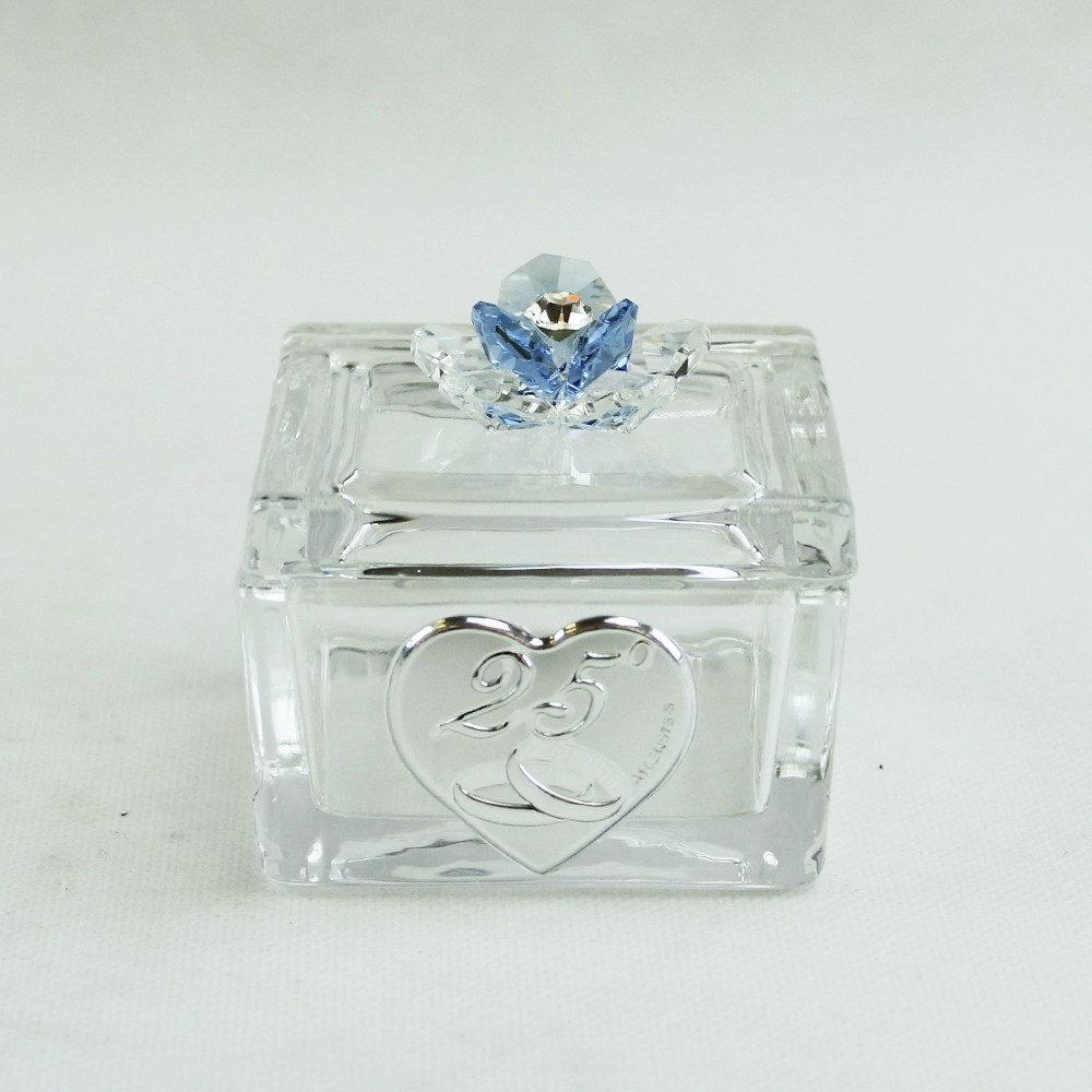 Scatolina Portagioie in vetro Portaconfetti con fiore in cristallo 25 Anniversario Nozze_Azzurro