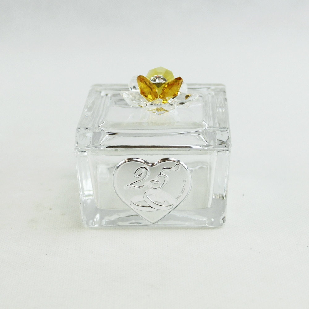 Scatolina Portagioie in vetro Portaconfetti con fiore in cristallo 25 Anniversario Nozze_Giallo