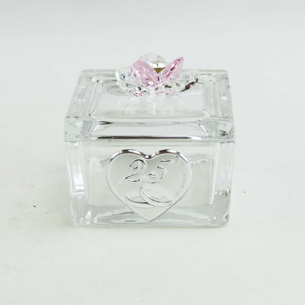 Scatolina Portagioie in vetro  Portaconfetti con fiore in cristallo 25 Anniversario Nozze_Rosa