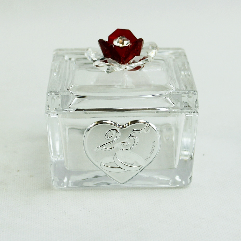Scatolina Portagioie in vetro  Portaconfetti con fiore in cristallo 25 Anniversario Nozze_Rosso