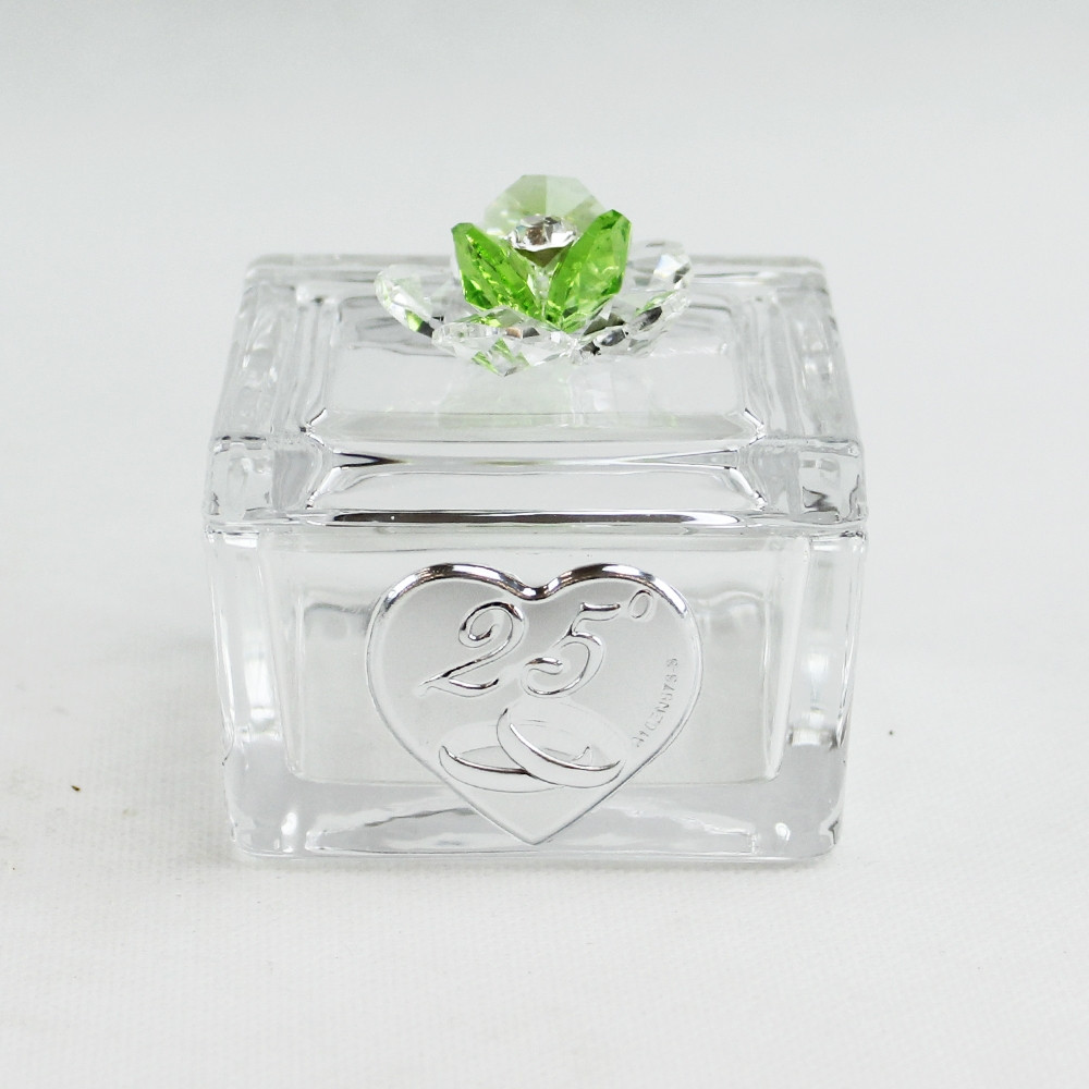 Scatolina Portagioie in vetro Portaconfetti con fiore in cristallo 25 Anniversario Nozze_Verde