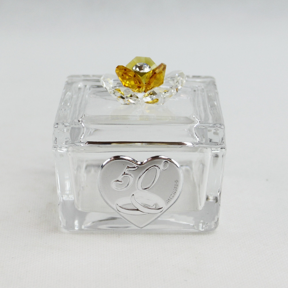 Scatolina Portagioie in vetro Portaconfetti con fiore in cristallo 50 Anniversario Nozze_Giallo