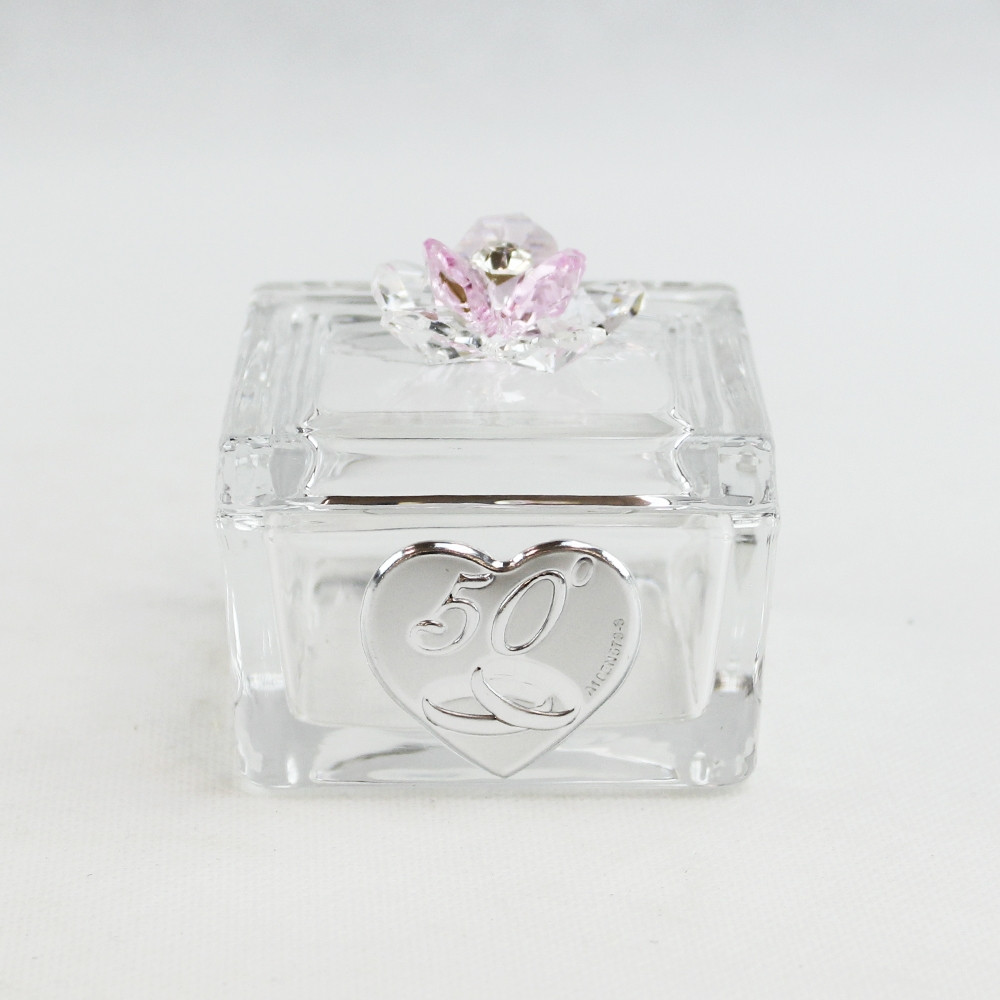 Scatolina Portagioie in vetro  Portaconfetti con fiore in cristallo 50 Anniversario Nozze_Rosa