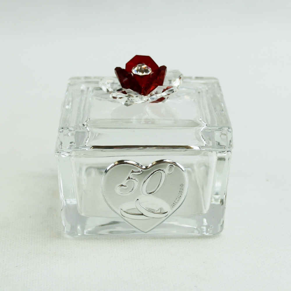 Scatolina Portagioie in vetro Portaconfetti con fiore in cristallo 50 Anniversario Nozze_Rosso